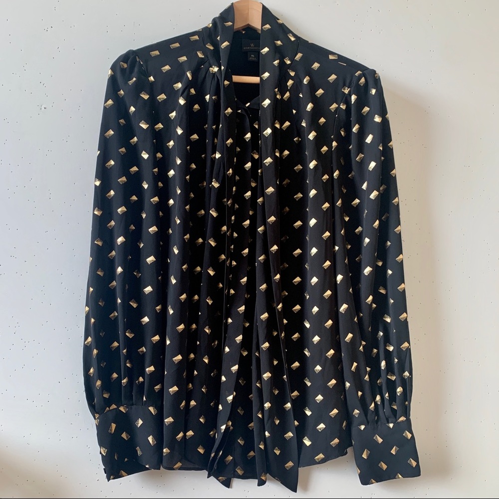 Black and Gold Bowl Tie Blouse Vintage